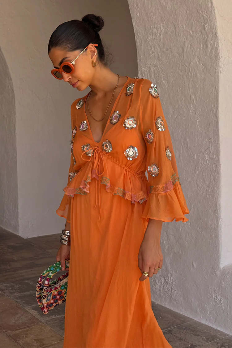 Apricot Embellished Ines Dress - Image 3
