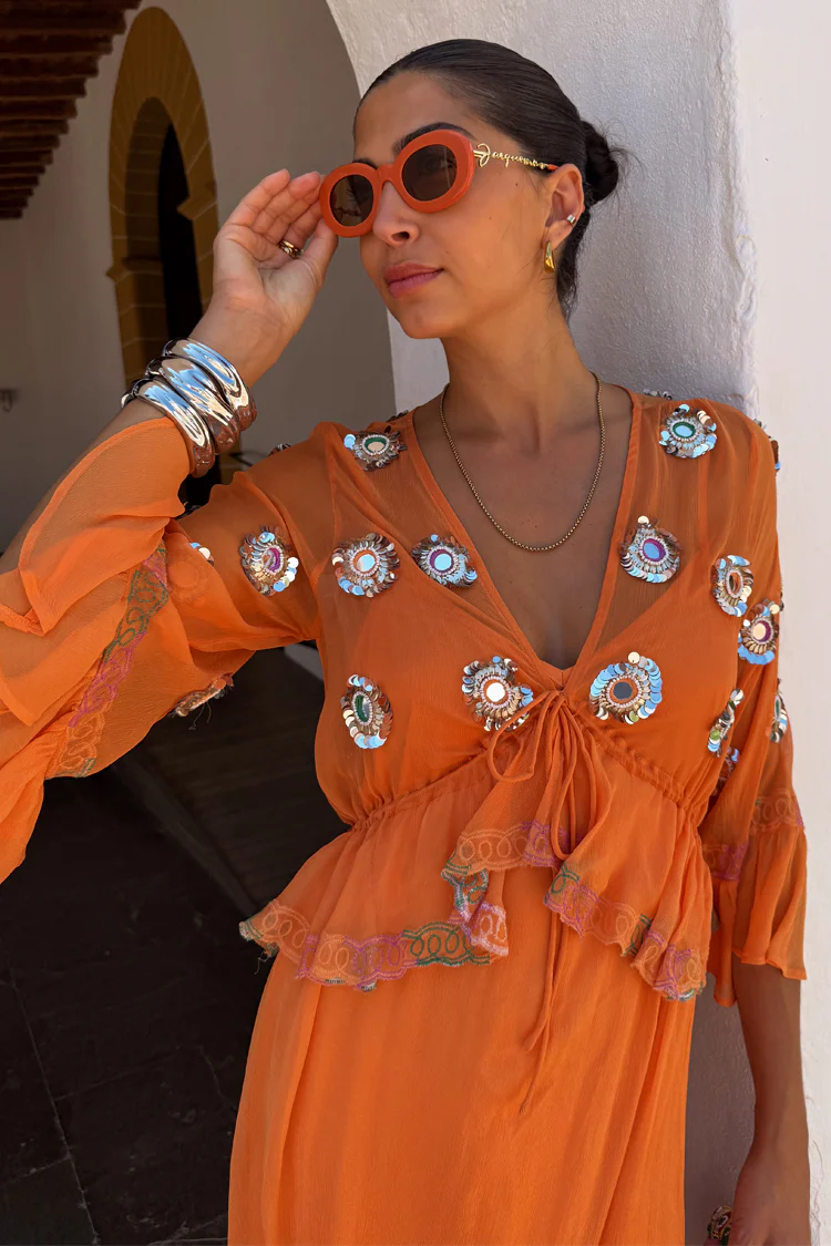 Apricot Embellished Ines Dress - Image 6