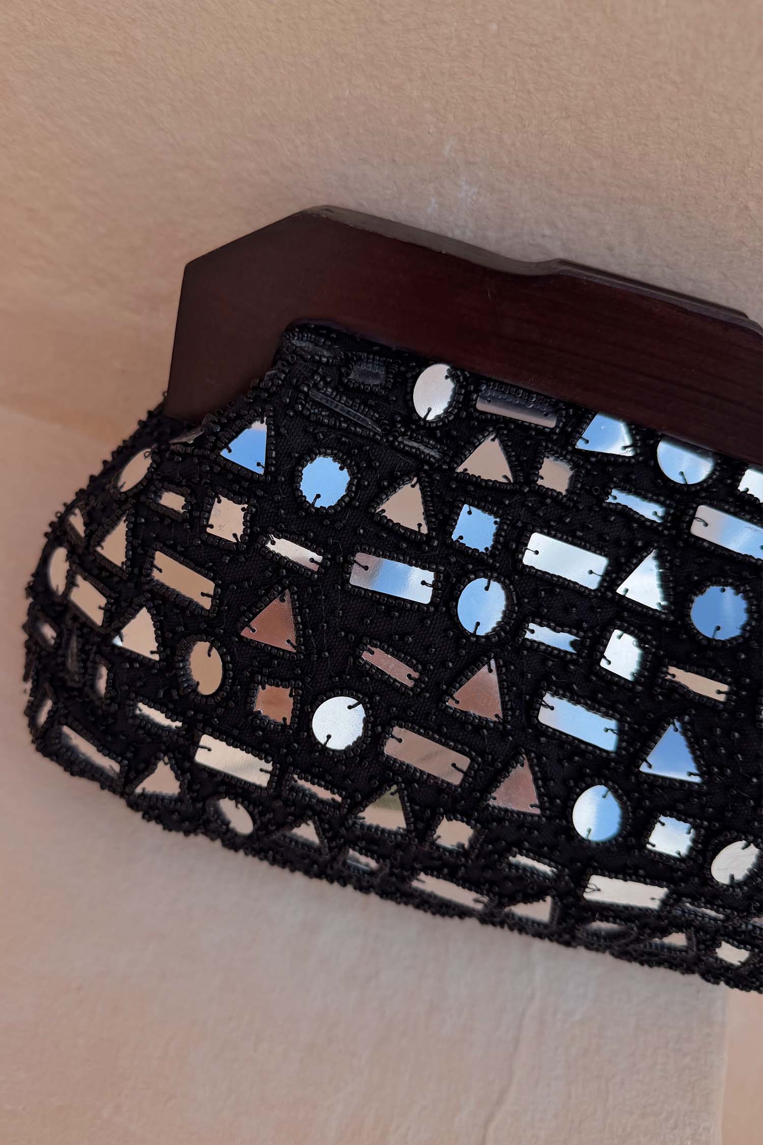Black Beaded Mirror Bag - Image 7