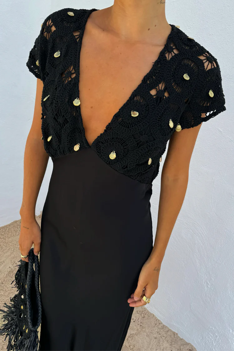 Black Crochet Shell Elodie Dress - Image 3