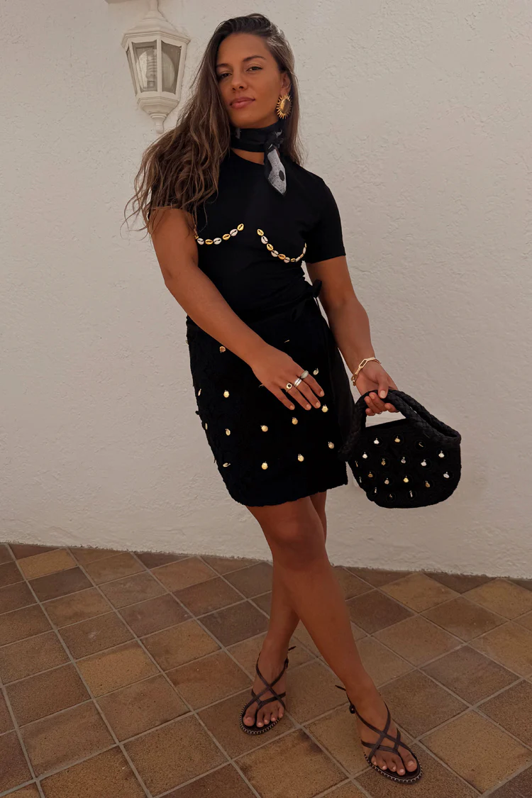 Black Crochet Shell Wrap Skirt - Image 2