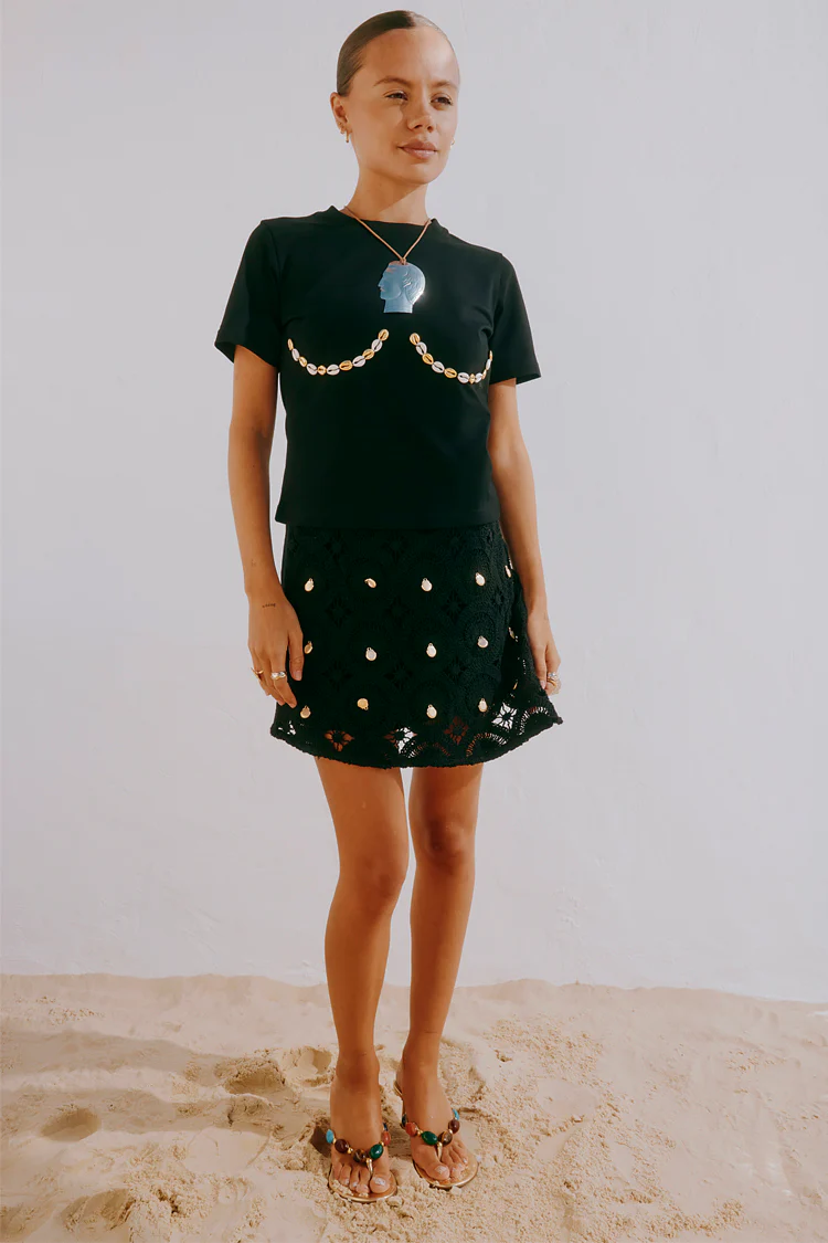 Black Crochet Shell Wrap Skirt - Image 9