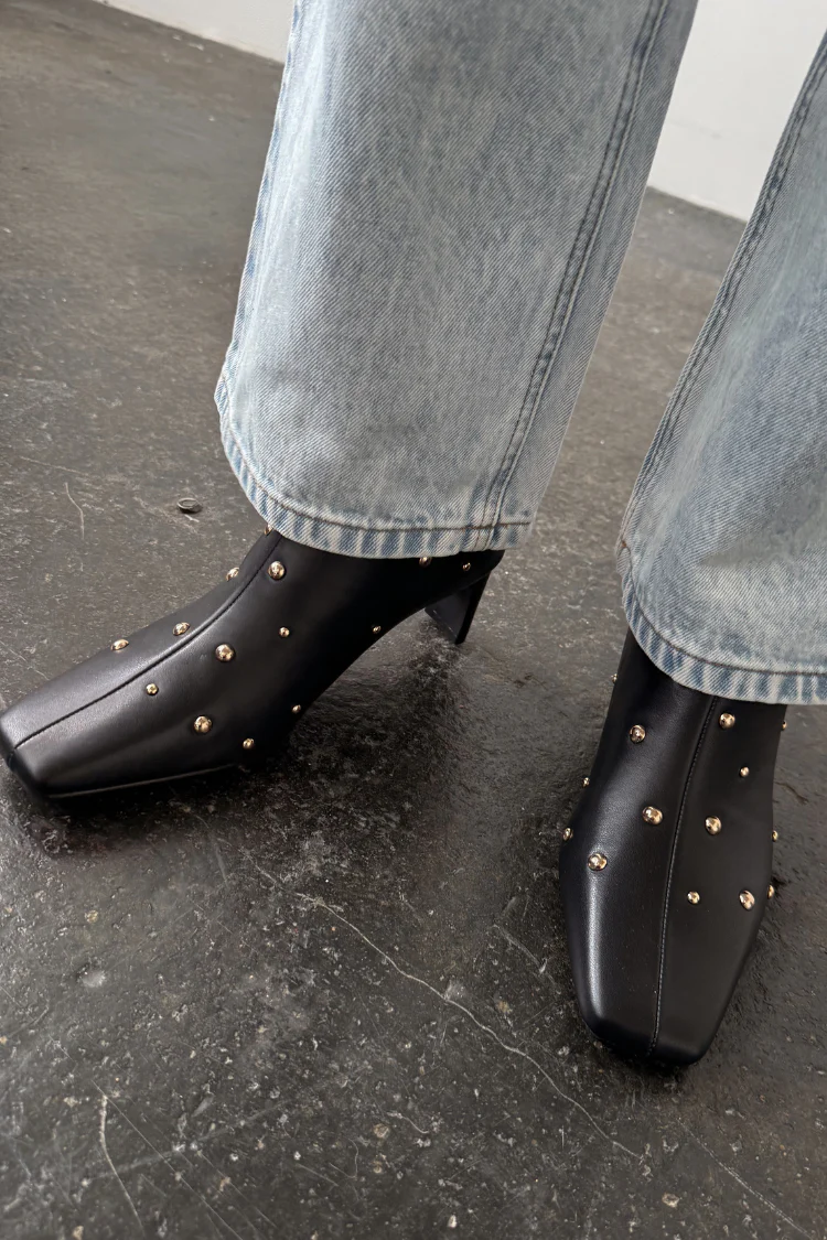 Black Leather Boots with Gold Studs - Image 6