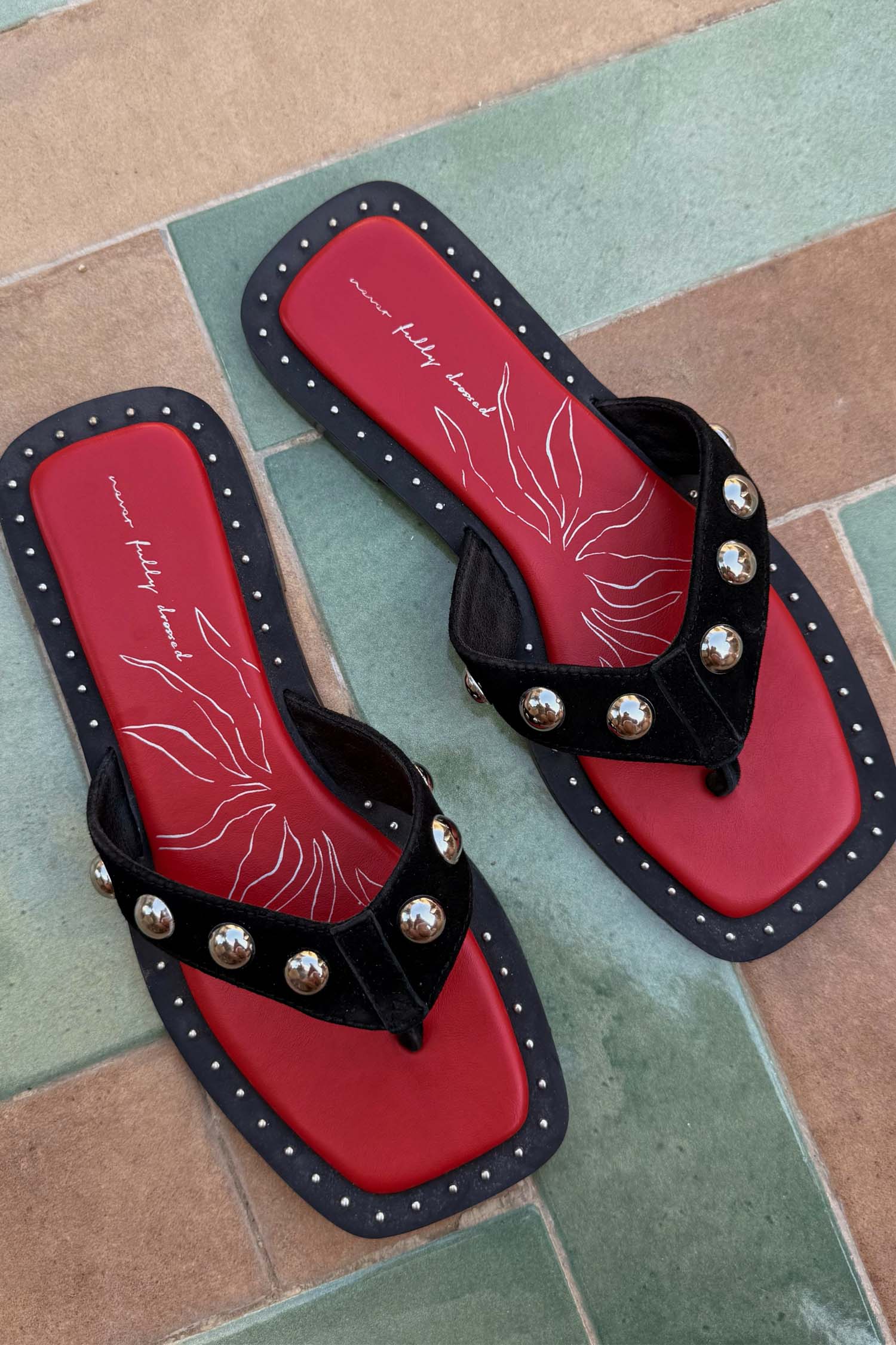 Black Leather Stud Sandals - Image 2