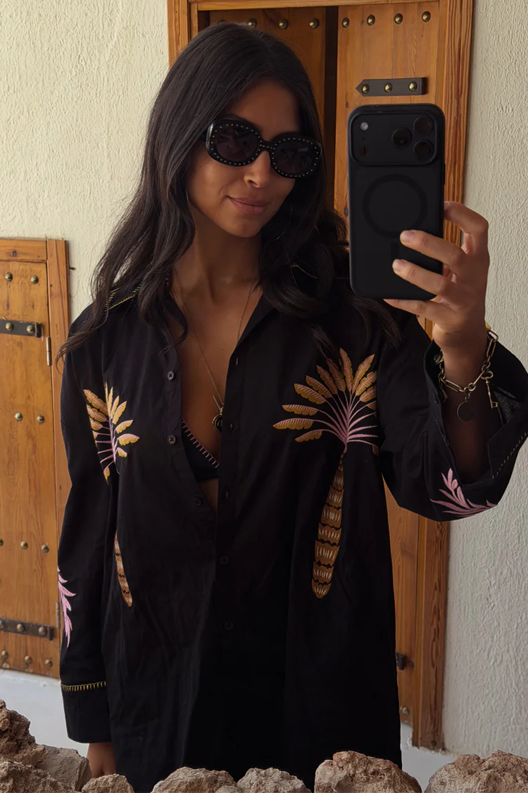 Black Palm Embroidered Shirt - Image 3