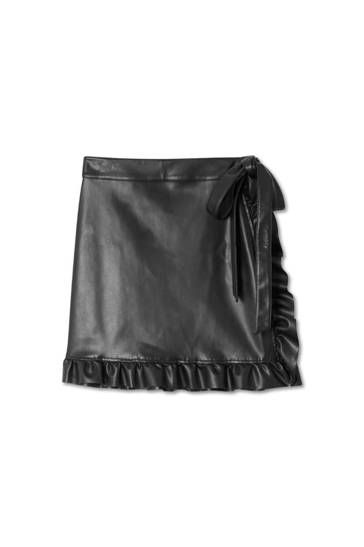 Black Vegan Leather Ruffle Mini Jaspre Skirt - Image 9