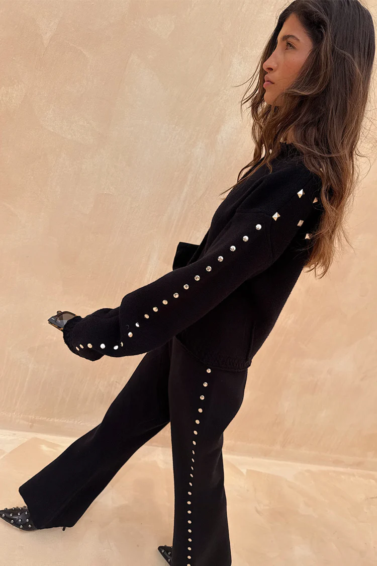Black Studded Knit Trousers - Image 6