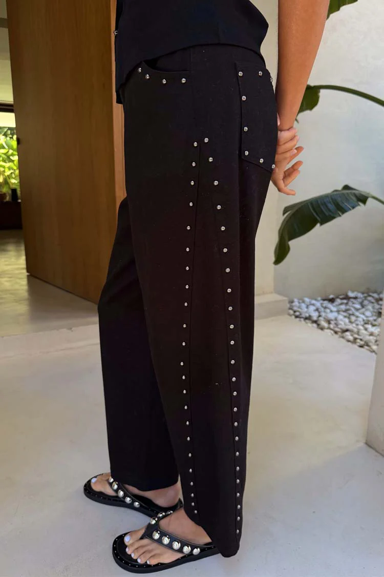 Black Studded Barrel Jeans - Image 3