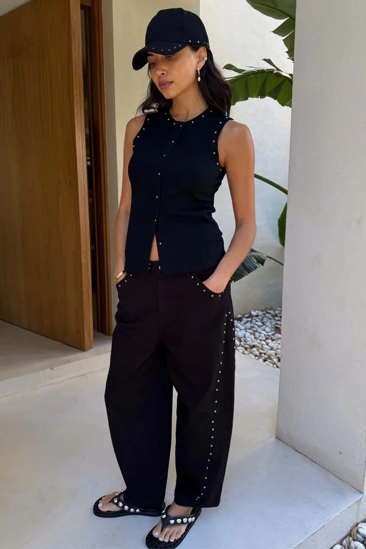 Black Studded Barrel Jeans - Image 7