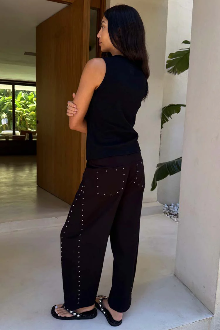 Black Studded Barrel Jeans - Image 8