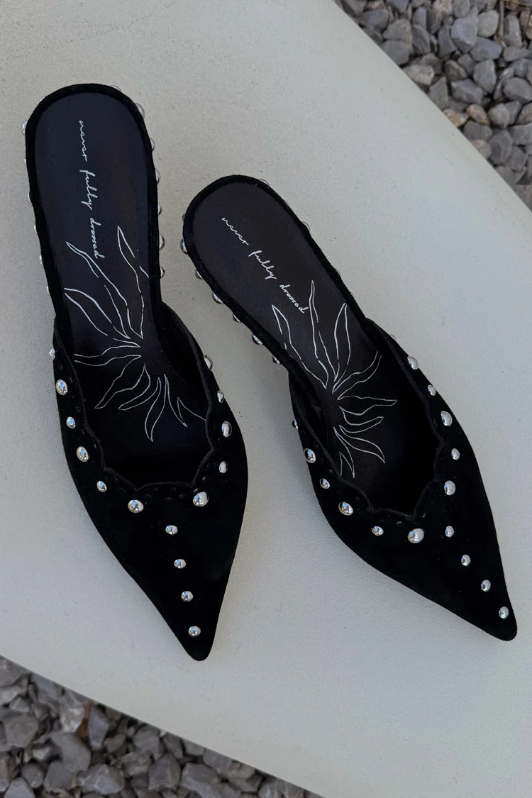 Black Suede Mules with Silver Studs - Image 3
