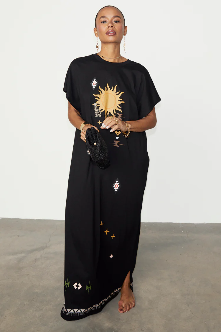 Black Sunshine Palm T-Shirt Dress - Image 11