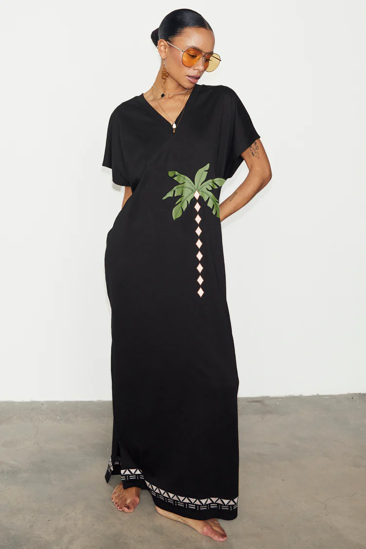 Black Sunshine Palm T-Shirt Dress - Image 4