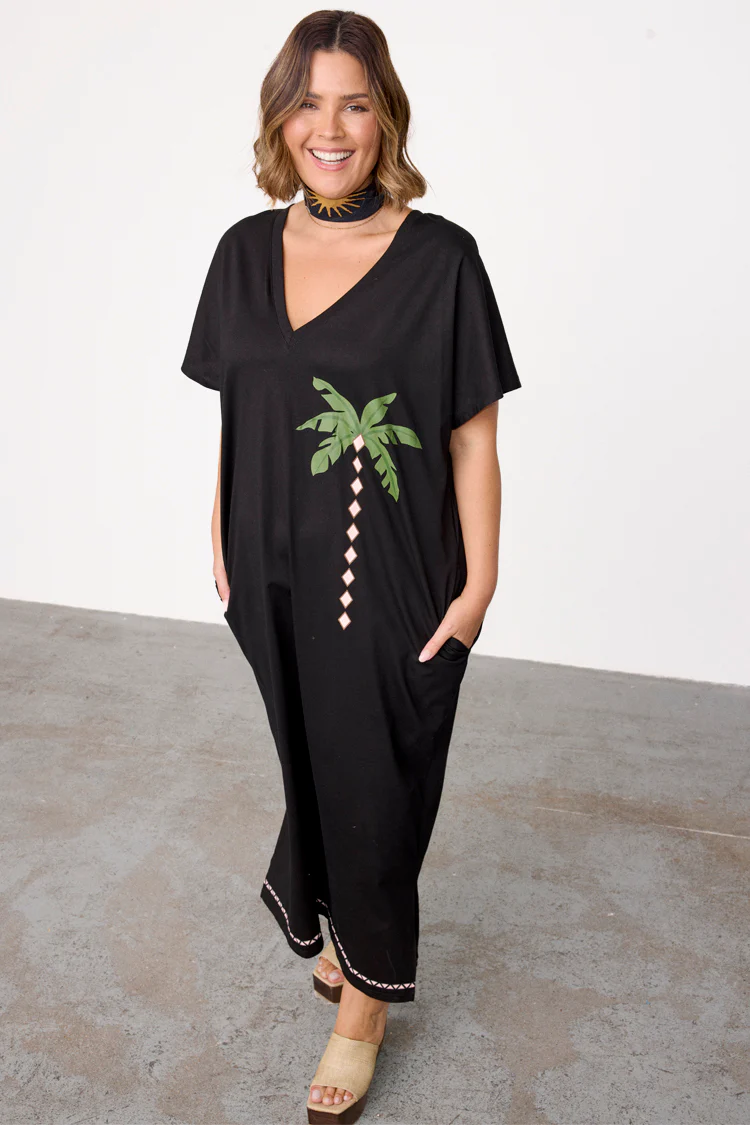 Black Sunshine Palm T-Shirt Dress - Image 6