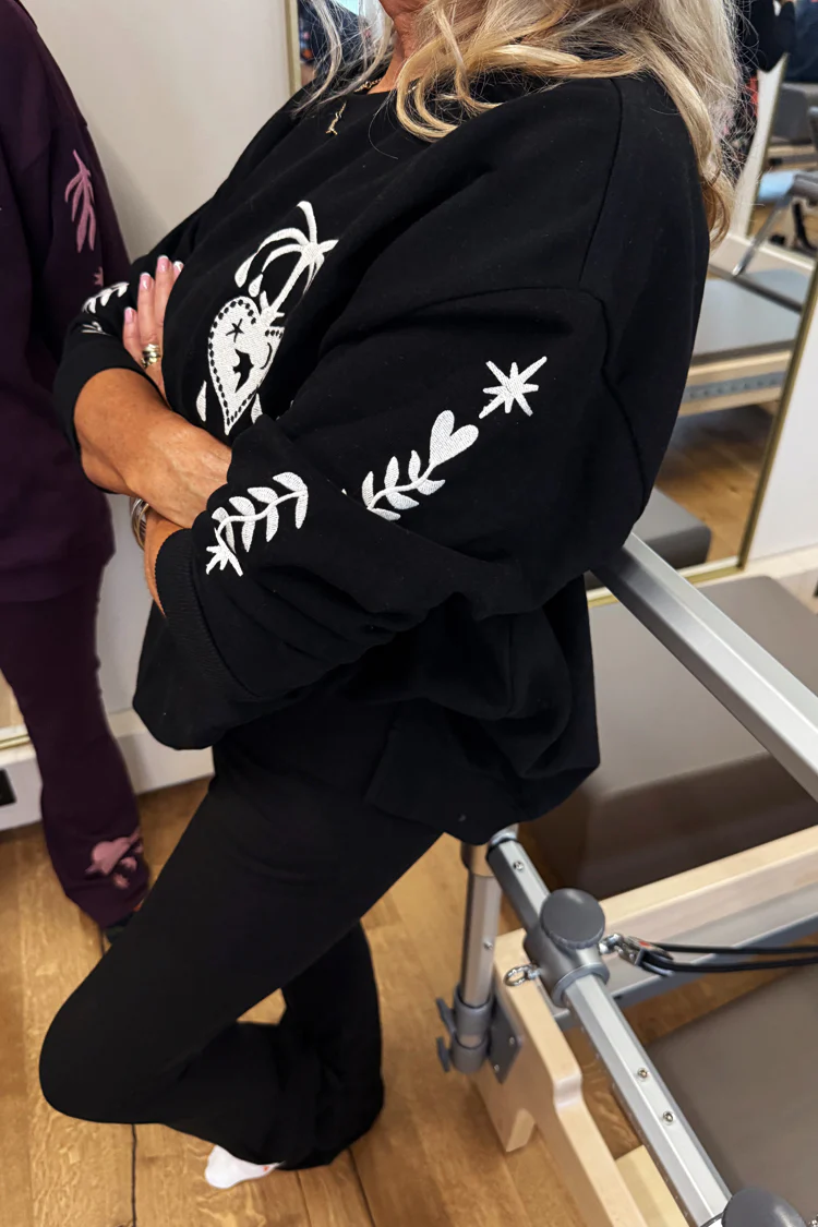Black Sweatshirt with Ecru Embroidery - Image 3