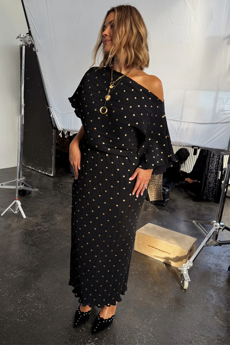 Black Tilly Dress with Gold Foil - Image 9