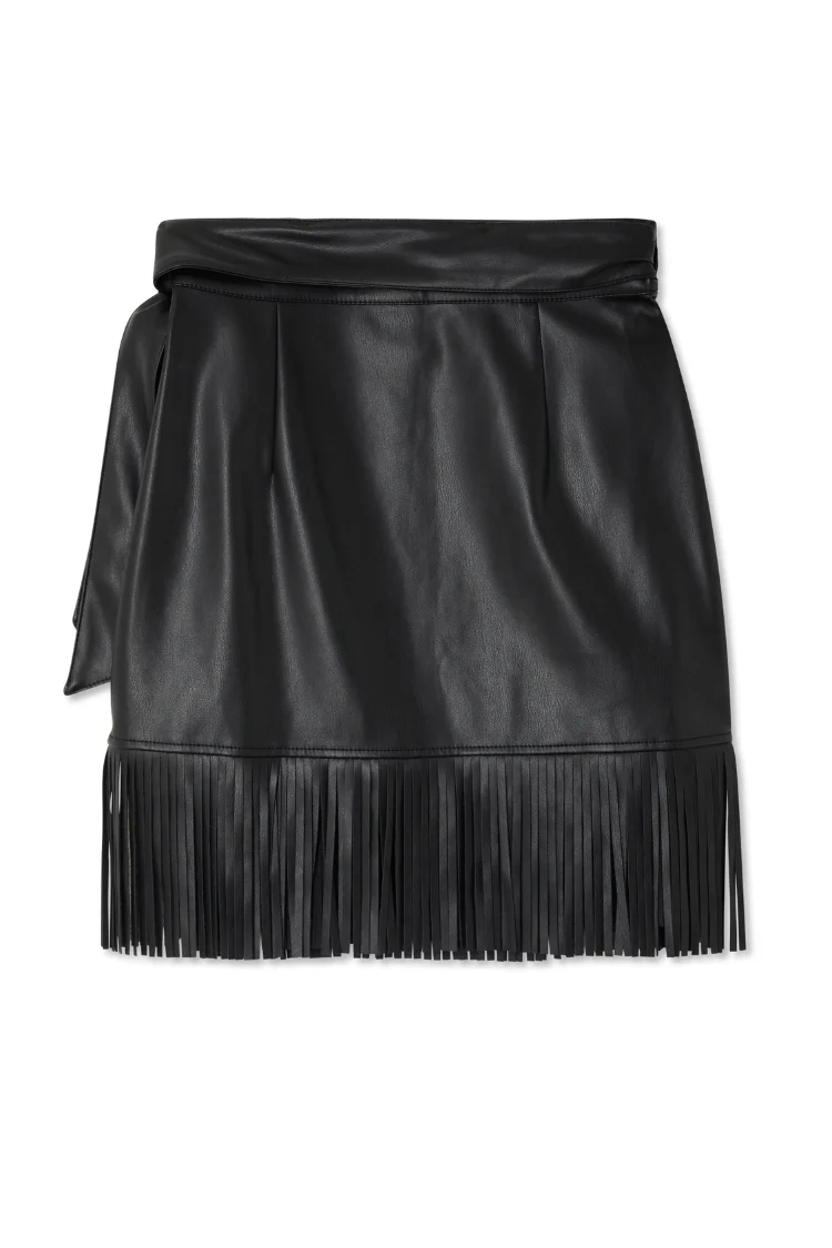 Black Vegan Leather Mini Fringe Jaspre Skirt - Image 8
