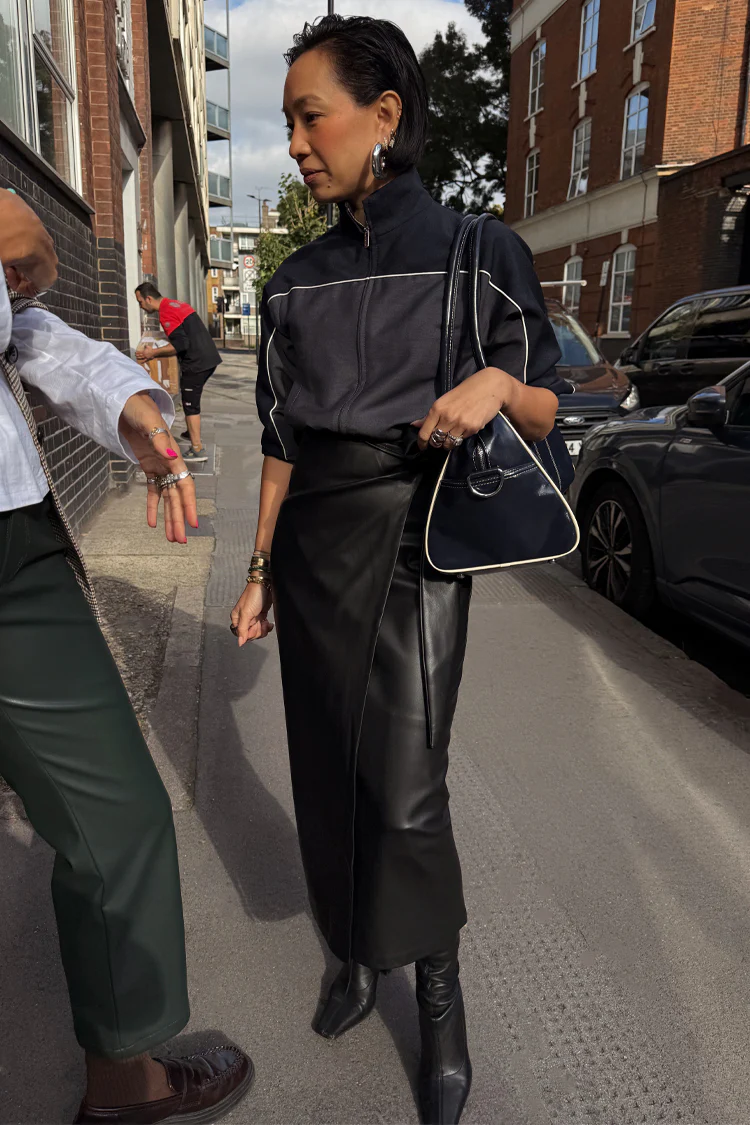 Black Vegan Leather Wrap Skirt - Image 10