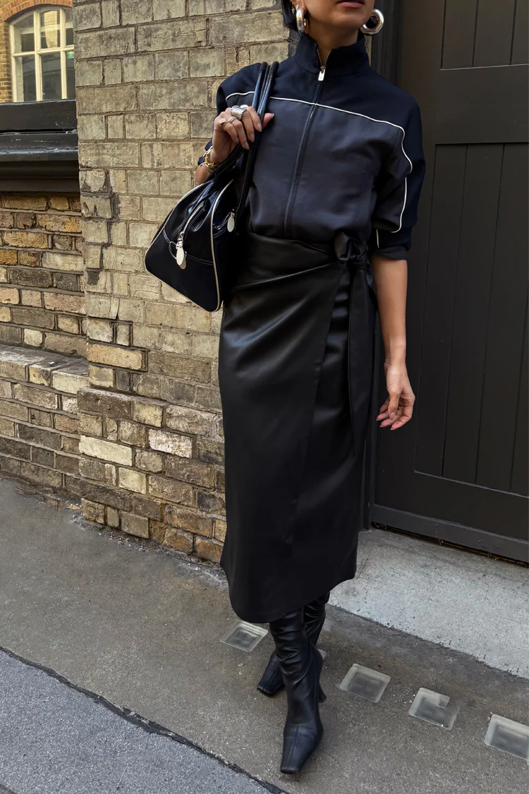 Black Vegan Leather Wrap Skirt - Image 3