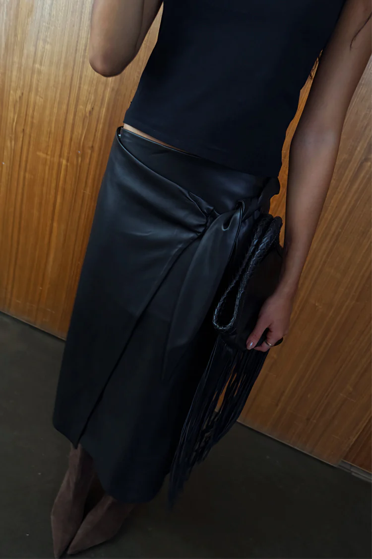 Black Vegan Leather Wrap Skirt - Image 4