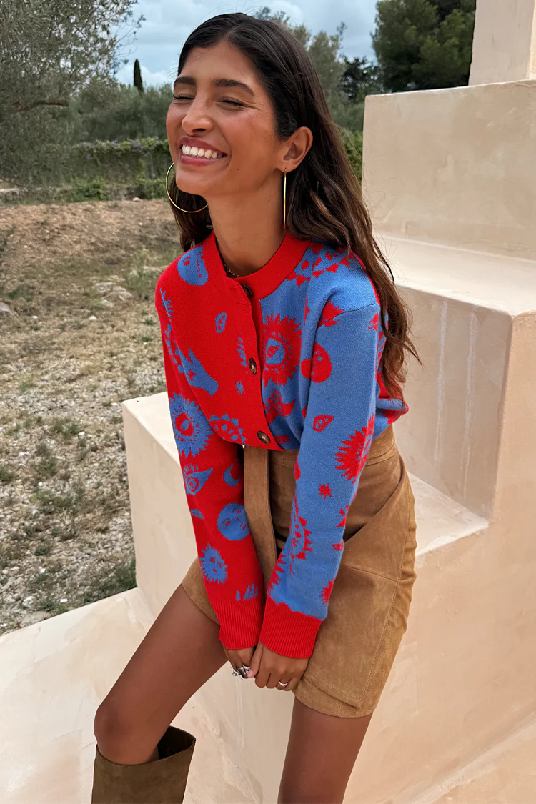 Blue and Red Holly Cardigan - Image 2
