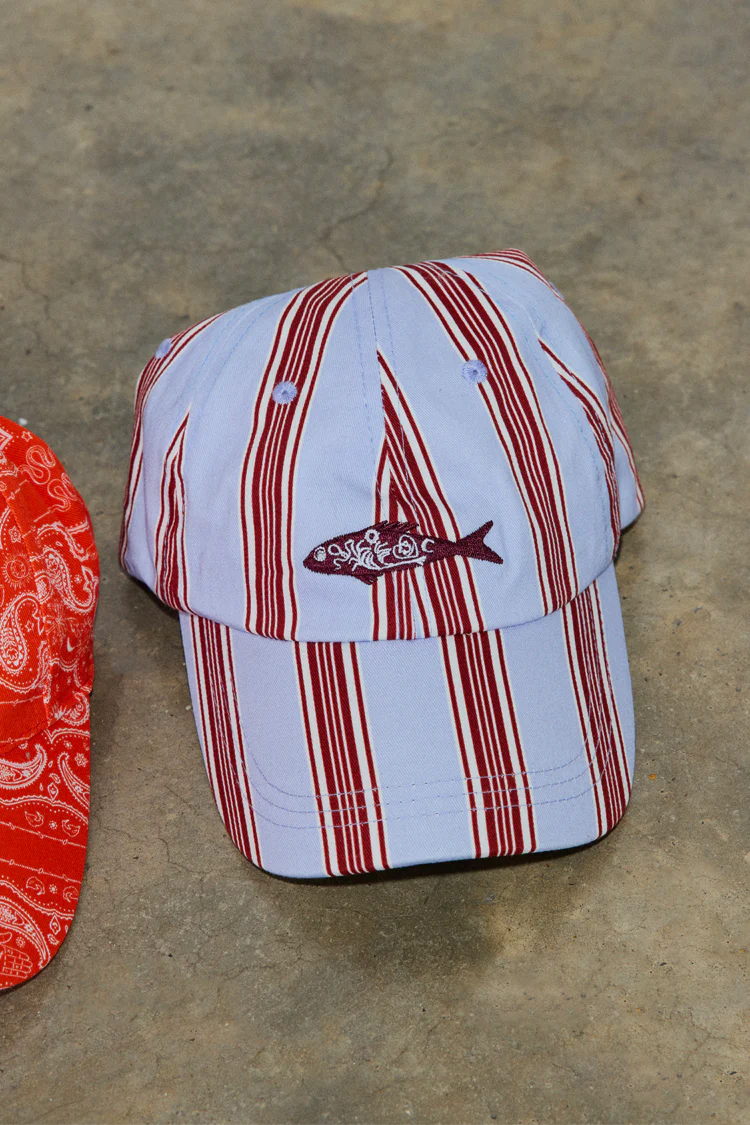 Blue Cotton Stripe Cap with Fish Embroidery - Image 3