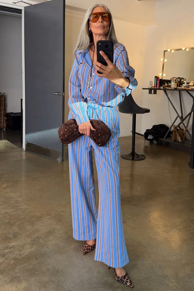 Blue Cotton Stripe Jogger - Image 3