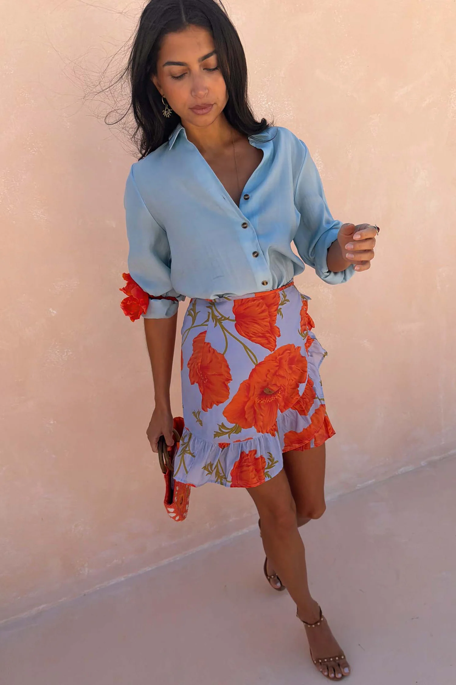 Blue Poppy Mini Jaspre Skirt with Frill - Image 3
