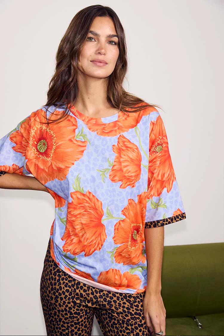 Blue Poppy Print Jersey Pyjamas - Image 6