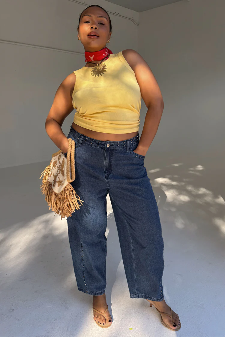 Blue Studded Barrel Jeans - Image 3