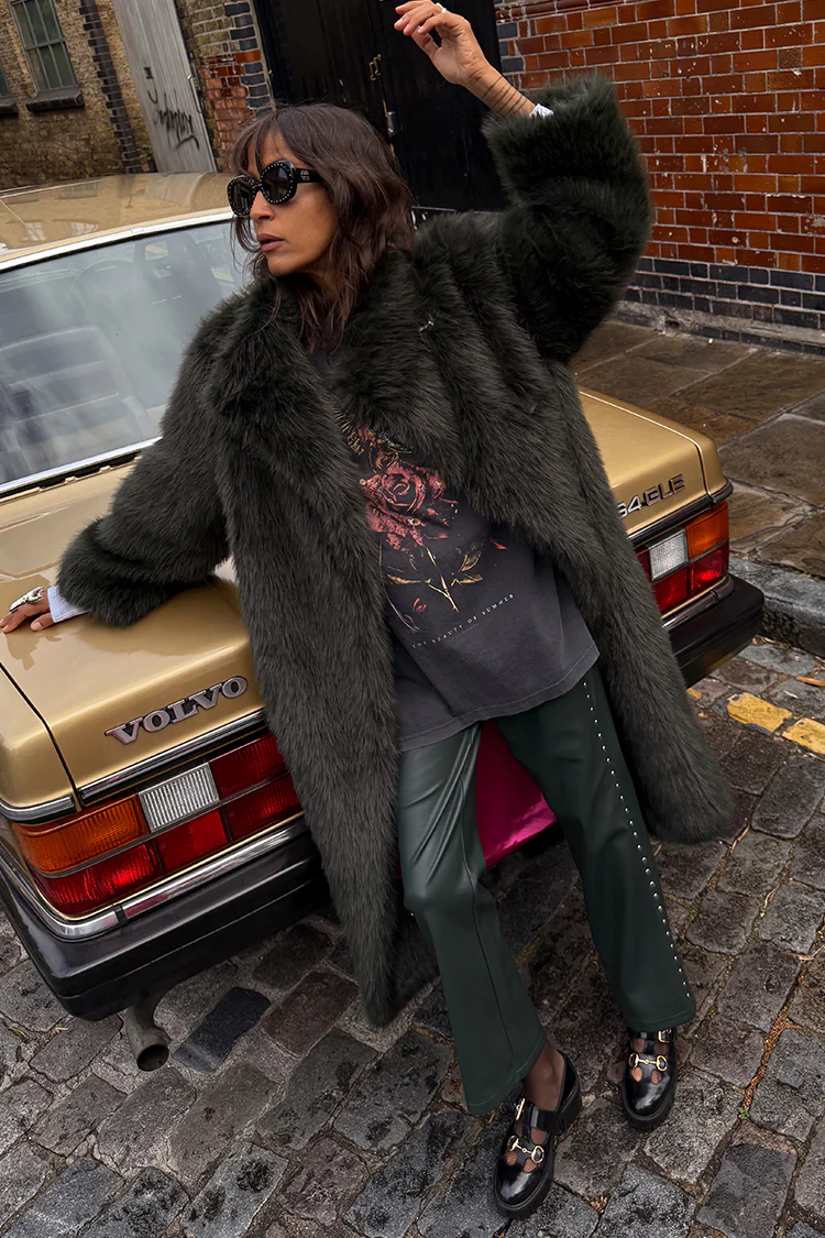 Bottle Green Studded Vegan Leather Trousers - Image 8