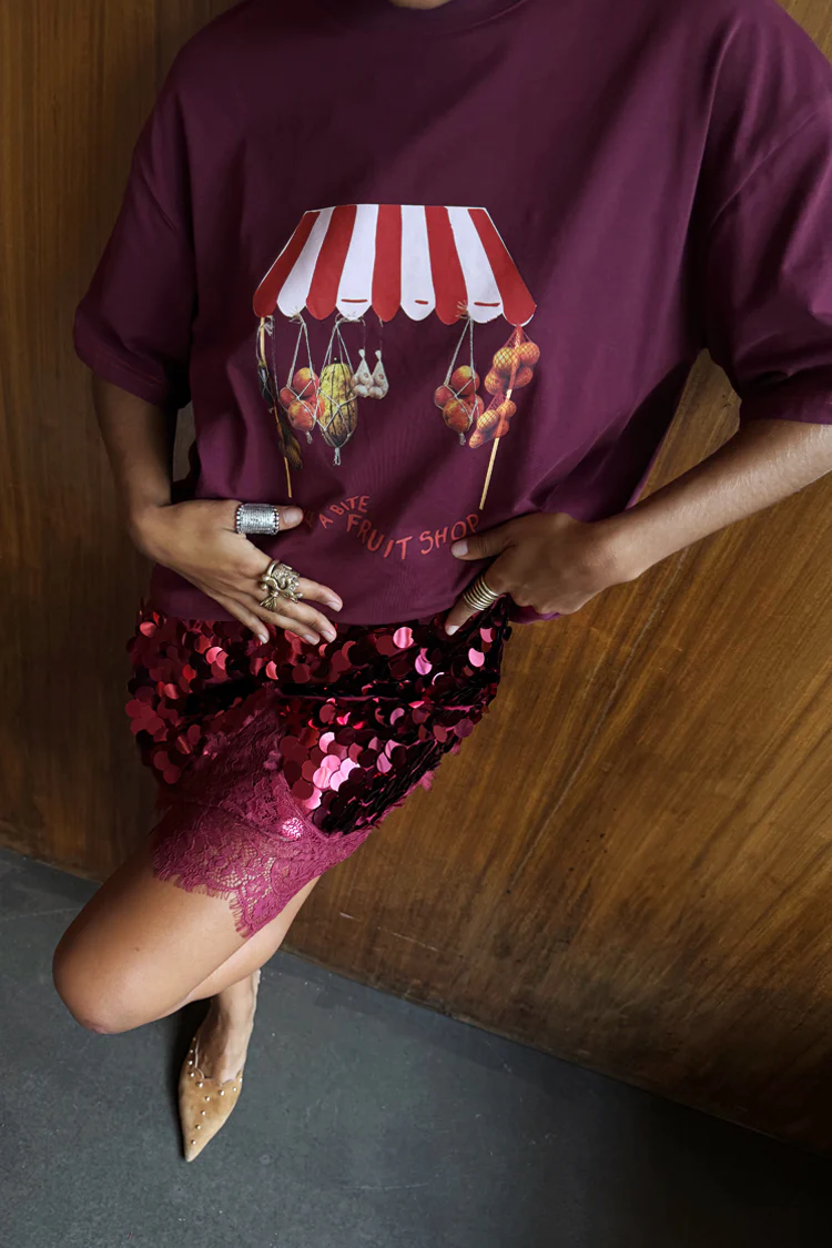 Burgundy Fruit Shop T-Shirt - Image 2