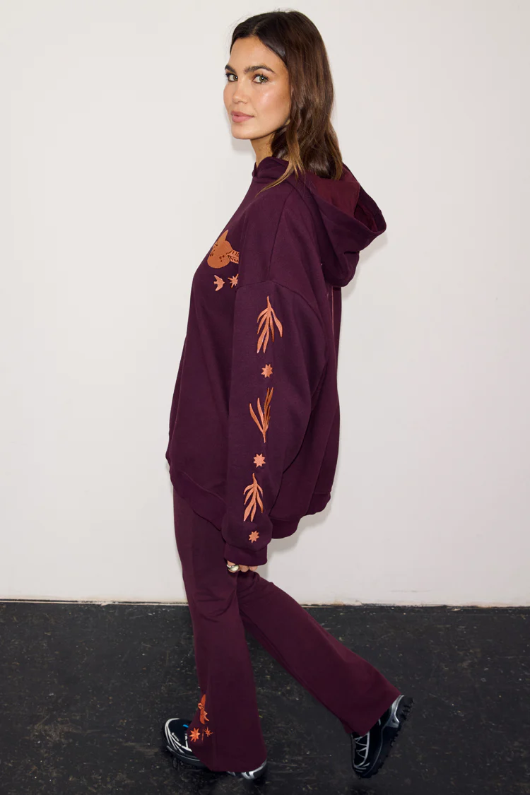 Burgundy Hoodie with Coral Embroidery - Image 7