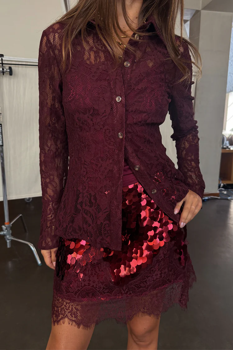 Burgundy Lace Shirt - Image 2