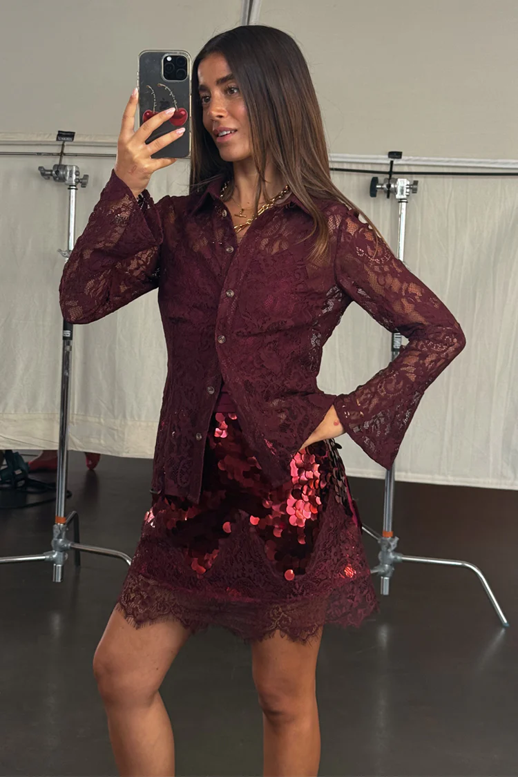 Burgundy Lace Shirt - Image 3