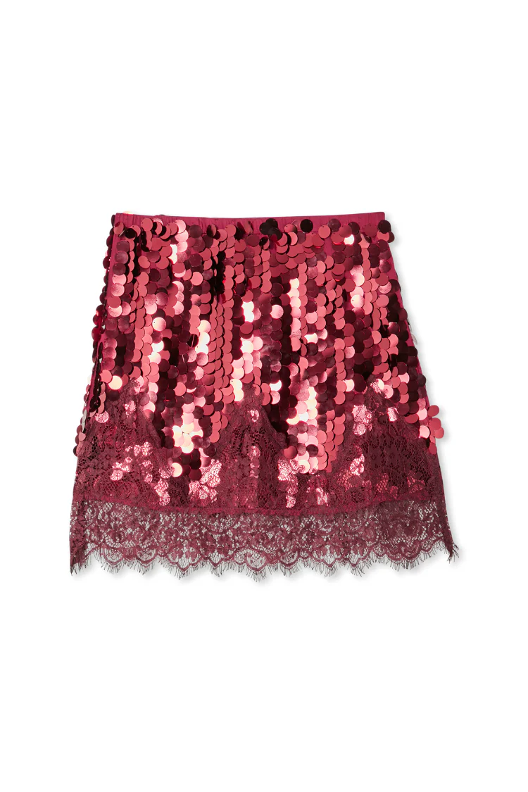 Burgundy Large Sequin Mini Maeva Skirt - Image 10