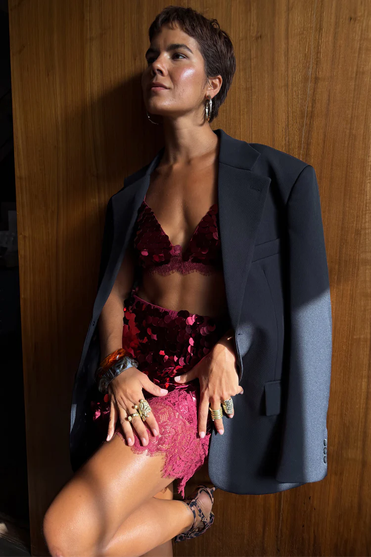 Burgundy Large Sequin Mini Maeva Skirt - Image 4