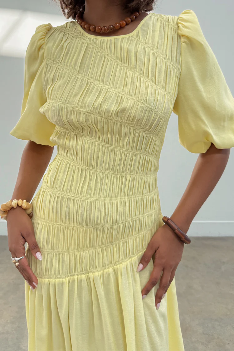 Butter Yellow Shirred Nara Dress - Image 3