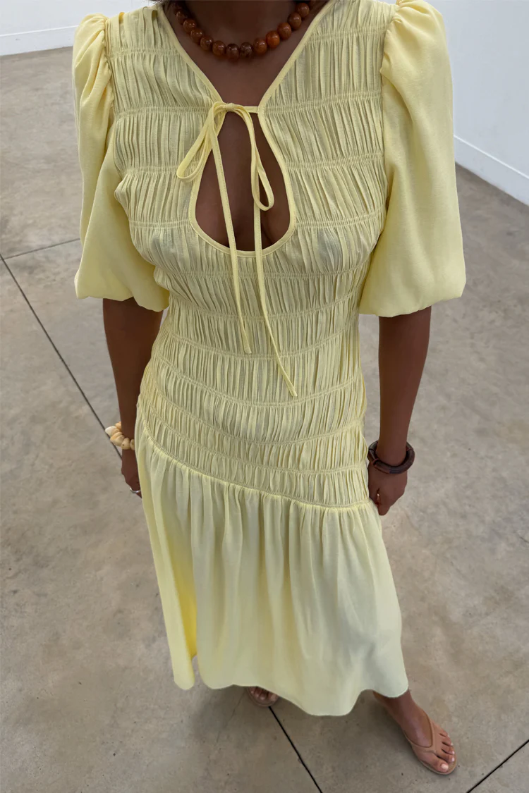 Butter Yellow Shirred Nara Dress - Image 7