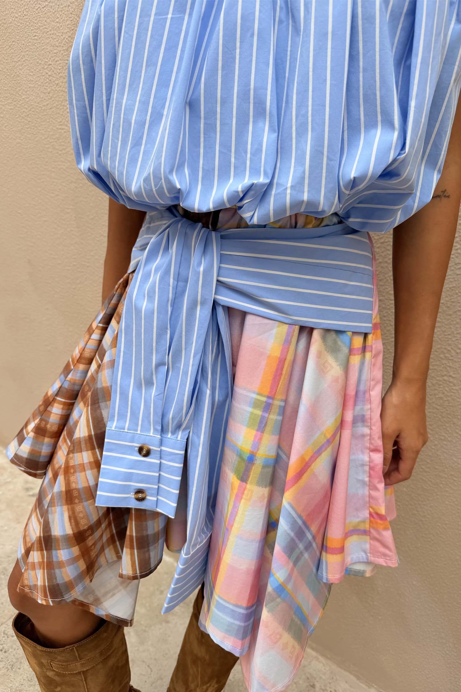 Check Asymmetric Mini Skirt with Stripe Detail - Image 4