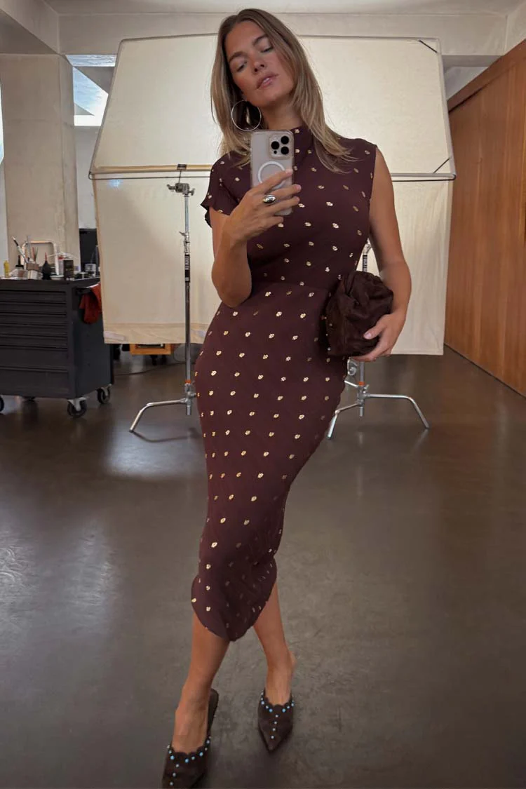 Chocolate Plisse Desiree Dress - Image 4