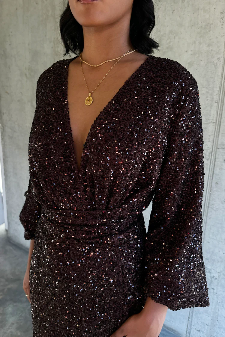 Chocolate Sequin Vienna Dress - Image 4