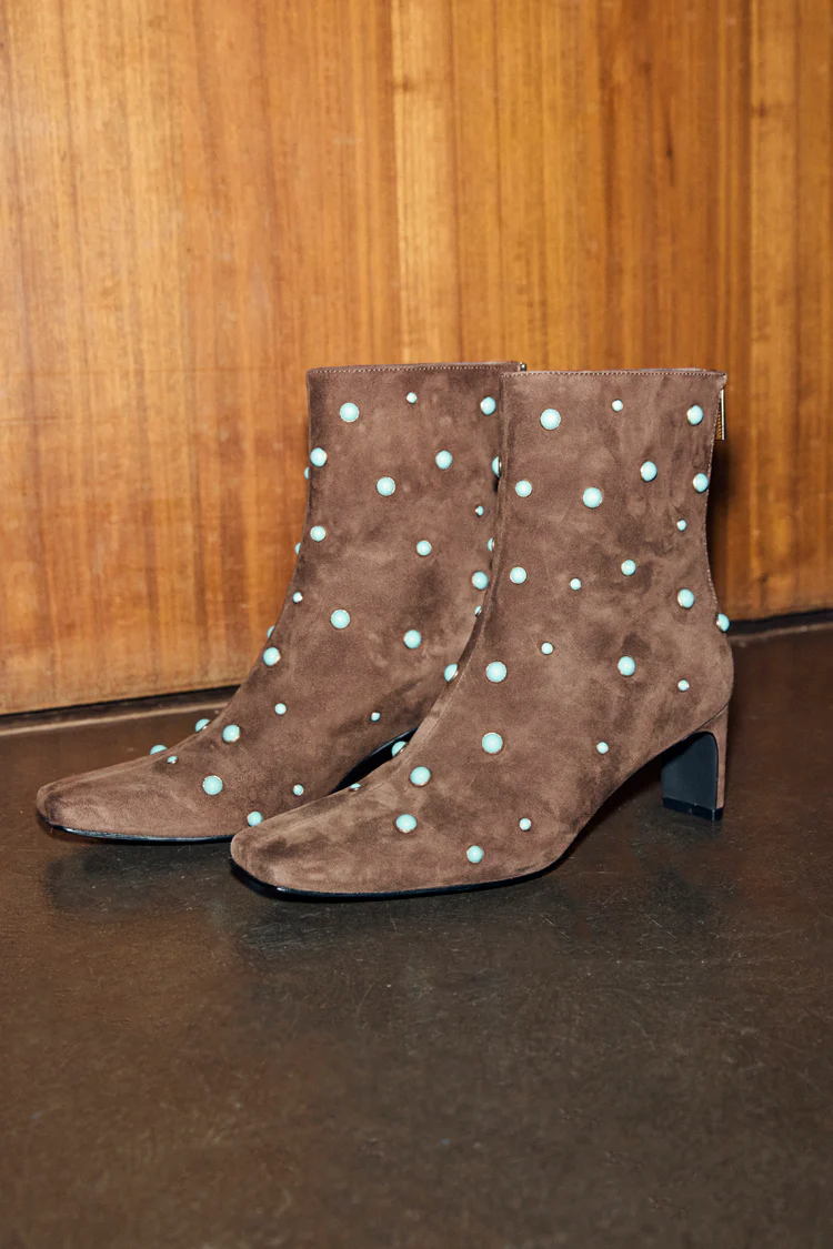 Chocolate Studded Suede Boots - Image 4