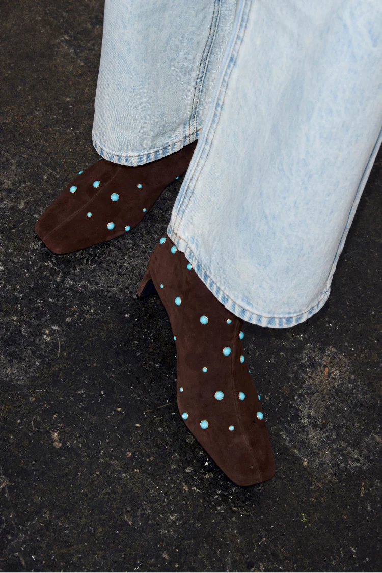 Chocolate Studded Suede Boots - Image 5
