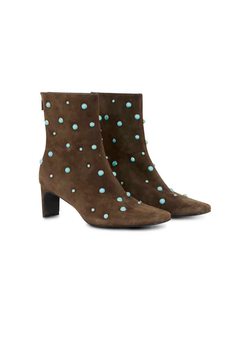 Chocolate Studded Suede Boots - Image 6