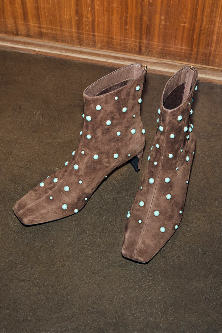 Chocolate Studded Suede Boots - Image 7