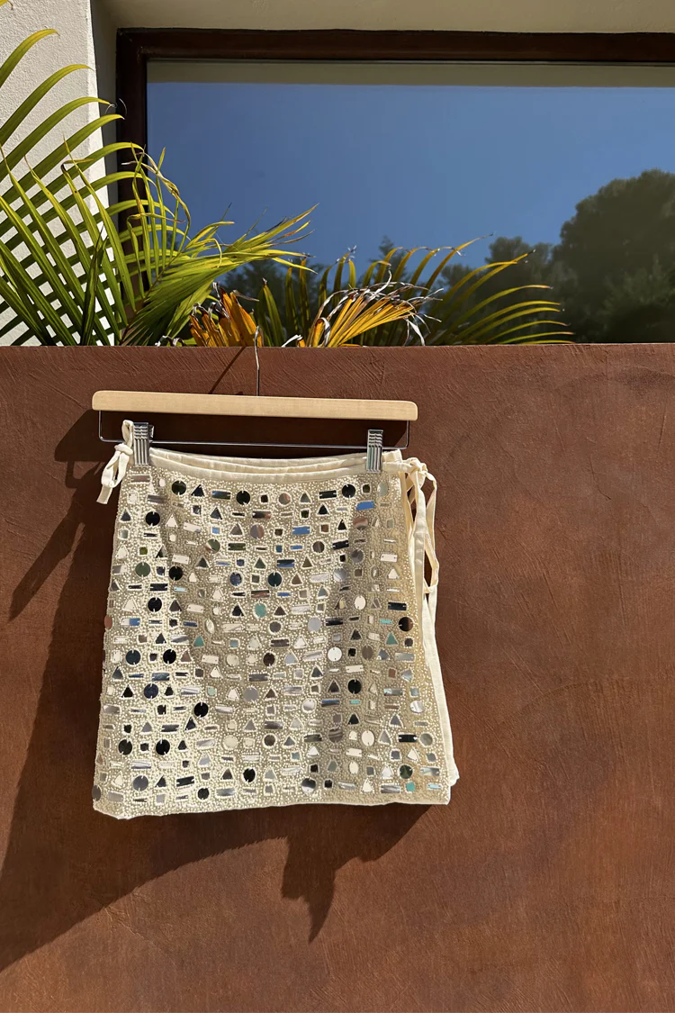 Cream Beaded Mirror Skirt - Image 7