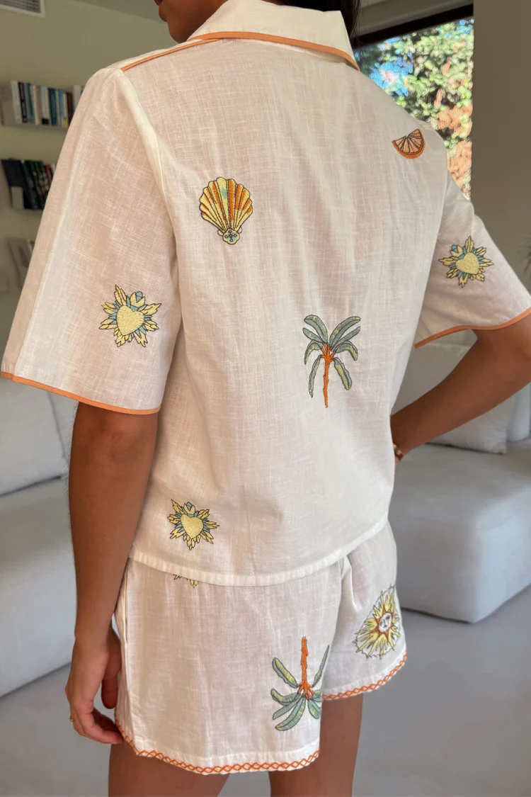 Cream Embroidered Button Through Shorts Set - Image 9