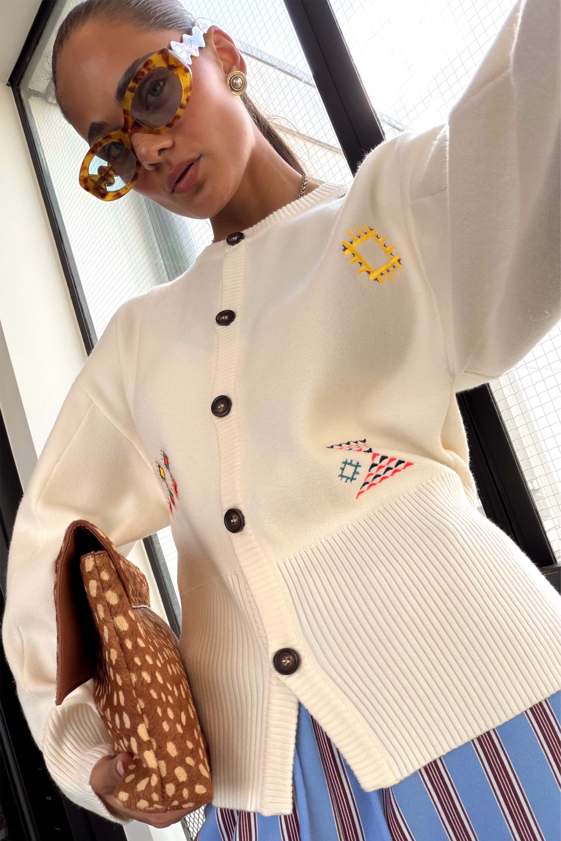 Cream Neon Embroidered Darcy Cardigan - Image 3