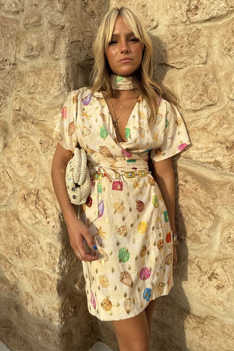Cream Shell Mini Wrap Dress - Image 6